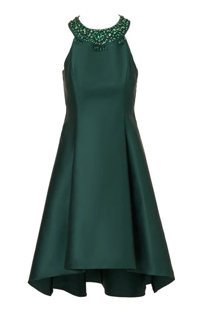 Shop Adrianna Papell Beaded Neck Mikado Midi Fit & Flare Dress In Dark Forest