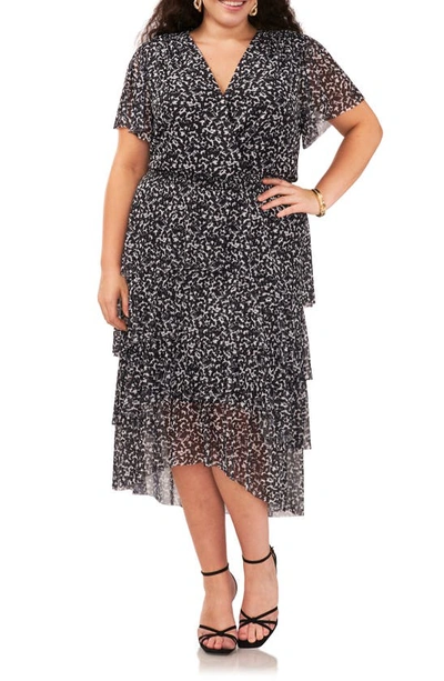 Shop Vince Camuto Floral Tiered Dress In Rich Black