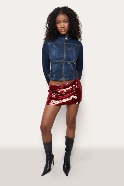 Danielle Guizio Ny Low Rise Paillette Skirt In Merlot