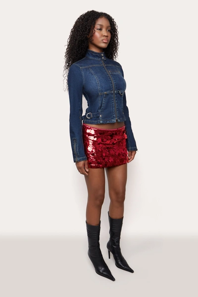 Danielle Guizio Ny Low Rise Paillette Skirt In Merlot