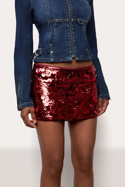 Danielle Guizio Ny Low Rise Paillette Skirt In Merlot
