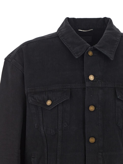 Shop Saint Laurent Cotton Denim Jacket In Black