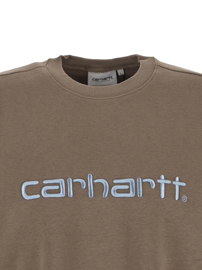 Shop Carhartt Logo Sweatshirt In Brown