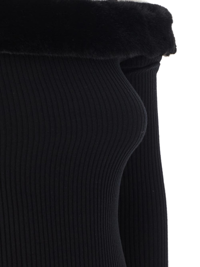 Shop Blumarine Faux-fur Collar Knit Cardigan In Black