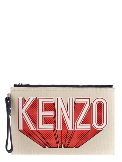 Shop Kenzo Large Clutch In Beige