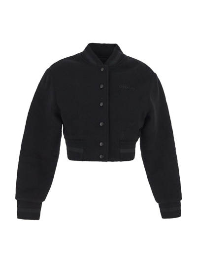 Shop Givenchy Wool Bomber Jacket In Black