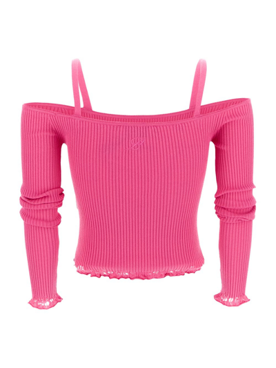 Shop Blumarine Off-the-shoulders Ribbed Blouse In Pink