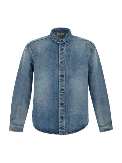 Shop Saint Laurent Cotton Denim Shirt In Blue