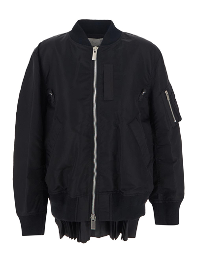 Shop Sacai Pleated Tail Bomber Jacket In Black