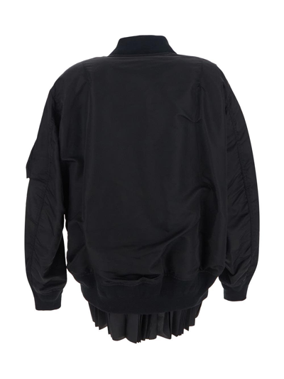 Shop Sacai Pleated Tail Bomber Jacket In Black