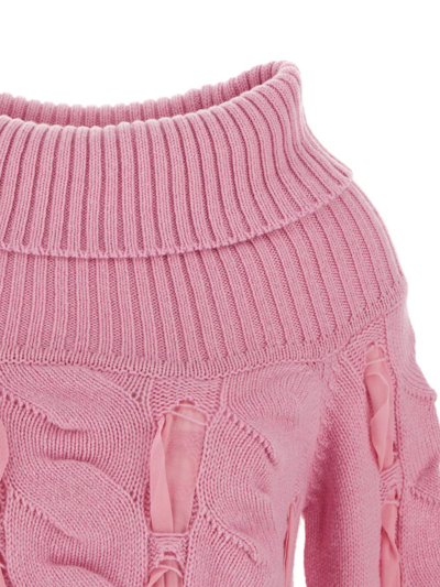 Shop Blumarine Off-shoulders Knit Sweater In Pink
