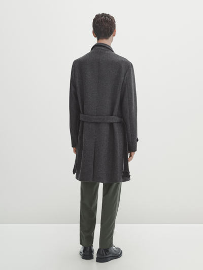 Massimo Dutti Wool Blend Double-breasted Coat With Belt In Grau | ModeSens