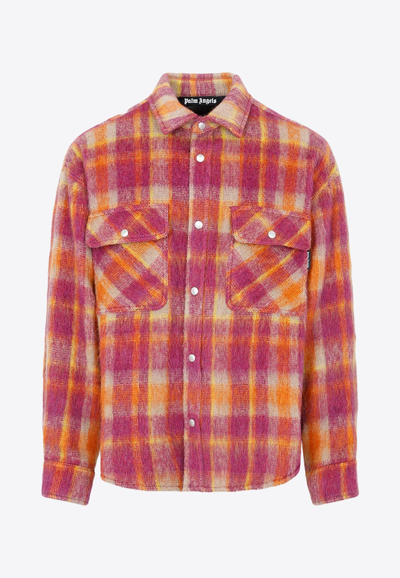 Shop Palm Angels Brushed Wool Check Shirt In Multicolor