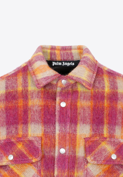 Shop Palm Angels Brushed Wool Check Shirt In Multicolor