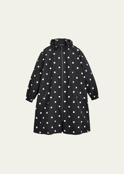 Shop Marc Jacobs Spots-print Hooded Long Windbreaker Jacket In Black White