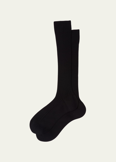 Shop Prada Superfine Ribbed Knit Socks In F0002 Nero