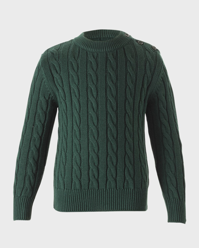 Shop Rachel Riley Boy's Cable Knit Sweater In Green