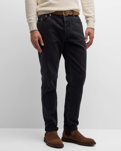 Shop Brunello Cucinelli Men's Dark Grey Traditional Fit Denim Jeans