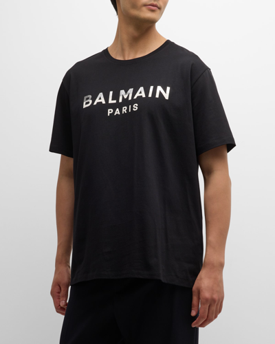 Shop Balmain Men's Foil Logo Bulky-fit T-shirt In Black Multi