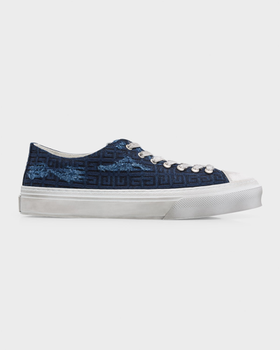 Shop Givenchy Men's City Logo Jacquard Low-top Sneakers In Navy