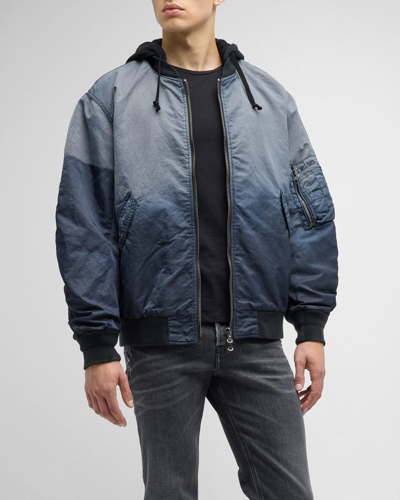 Shop Diesel Men's J-common Nylon Satin Hooded Jacket In Deep/black