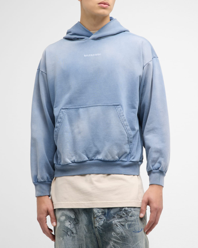 Shop Balenciaga Men's  Back Hoodie Medium Fit In 4313 Faded Blue/w
