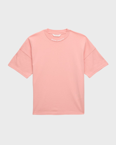 Shop Palm Angels Girl's Logo-print Classic T-shirt In Pink