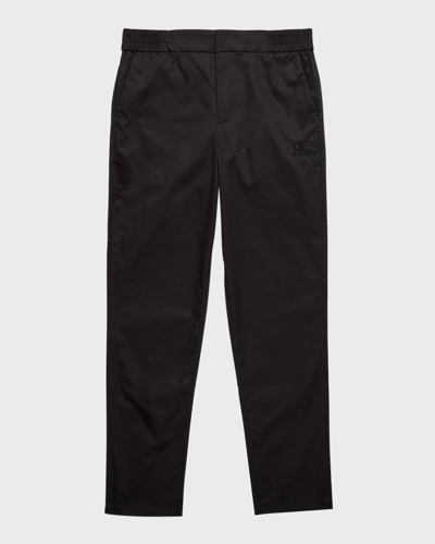 Shop Burberry Boy's Romeo Equestrian Embroidered Pants In Black