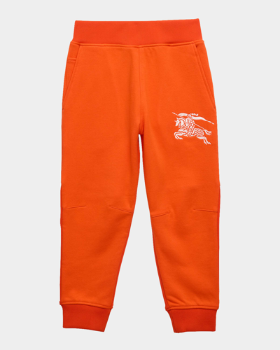 Shop Burberry Boy's Gordon Equestrian Knight Design Embroidered Joggers In Scarlet Orange