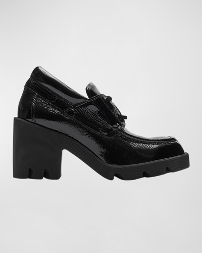 Shop Burberry Stride Patent Lace-up Loafers In Black