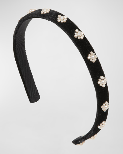 Shop Jennifer Behr Maggie Pearly Velvet Headband In Black Pearl