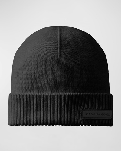 Shop Canada Goose Men's Wool-knit Beanie Hat In Black