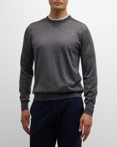 Shop Emporio Armani Men's Melange Knit Crewneck Sweater In Solid Dark Grey