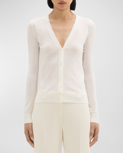 Shop Theory V-neck Button-front Regal Wool Cardigan In New Ivory
