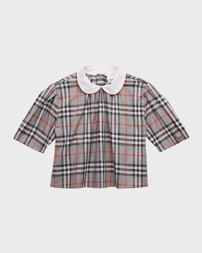 Shop Burberry Girl's Ada Check-print Blouse In Coolchrcoalgry Ip