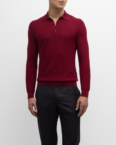 Shop Canali Men's Solid Textured Polo Shirt In Red