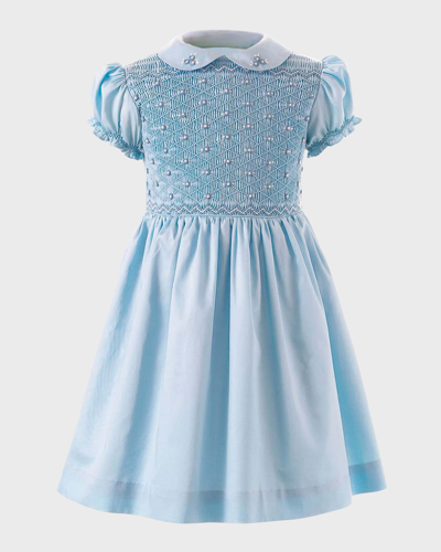 Rachel Riley Girl's Rose Smocked Dress In Blue