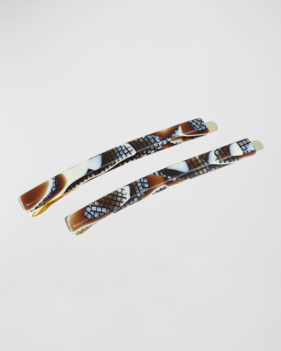 Shop France Luxe Patterned Bobby Pin Pair In Fudge