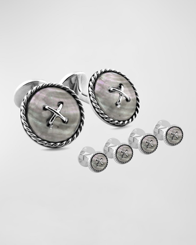 Shop Tateossian Men's Button Mother-of-pearl Cufflink Stud Set In White