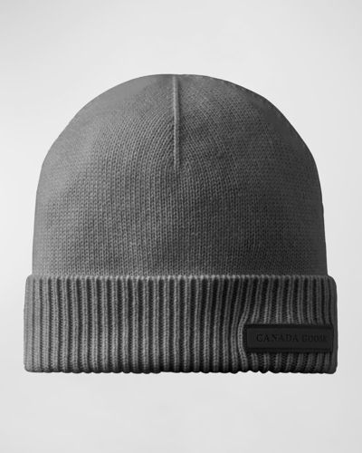 Shop Canada Goose Men's Wool-knit Beanie Hat In Iron Grey