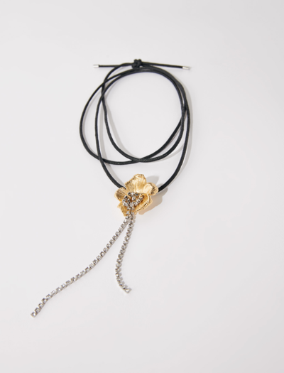 Maje Womens Or Flower Diamante-embellished Brass And Cotton Choker Necklace In Gold