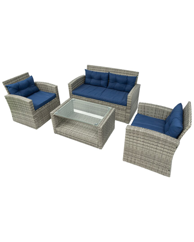 Shop Dukap Terrazzo 4pc All-weather Wicker Patio Seating Set With Cushions In Grey