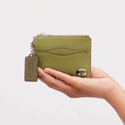 Coach Wavy Zip Card Case With Keyring In Olive Green