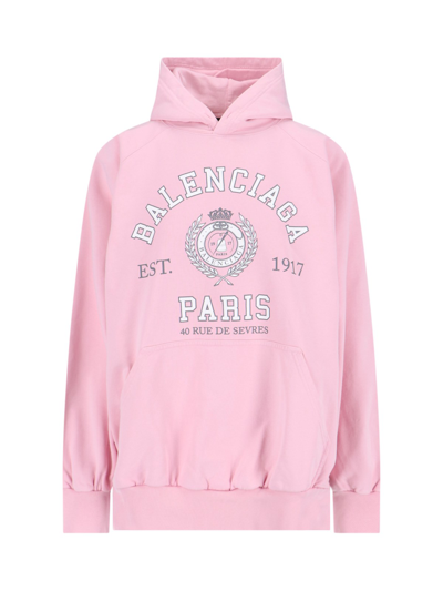 Shop Balenciaga Logo Hoodie In Pink