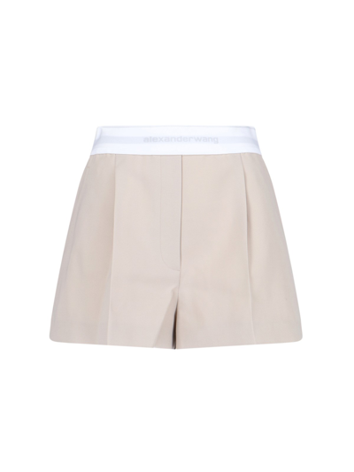Alexander Wang Pleated Shorts In Wool Tailoring In Beige