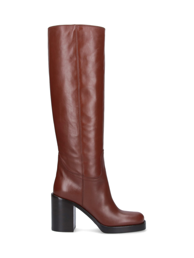 Shop Prada High Boots In Brown