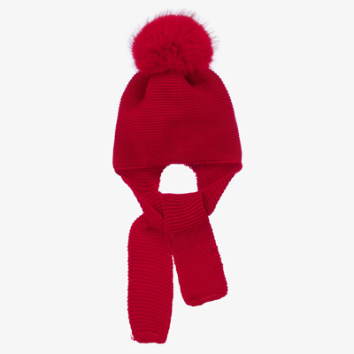 Shop Gorros Navarro Red Knitted Pom-pom Baby Hat & Scarf