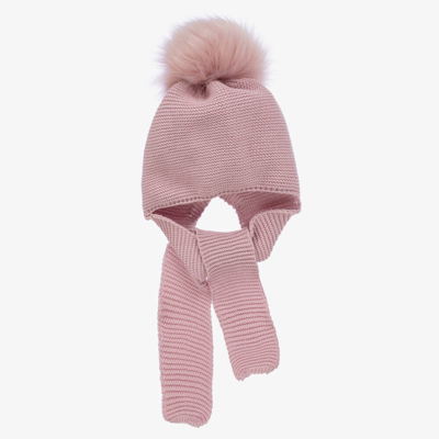 Shop Gorros Navarro Girls Pink Knitted Pom-pom Baby Hat & Scarf