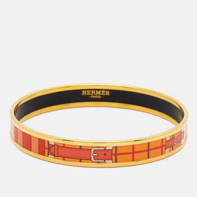 Pre-owned Hermes Hermès Caleche Enamel Gold Plated Narrow Bracelet