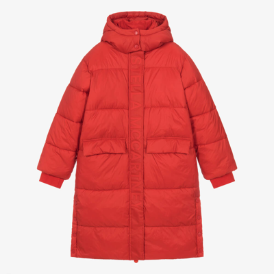 Shop Stella Mccartney Kids Teen Girls Red Hooded Puffer Coat